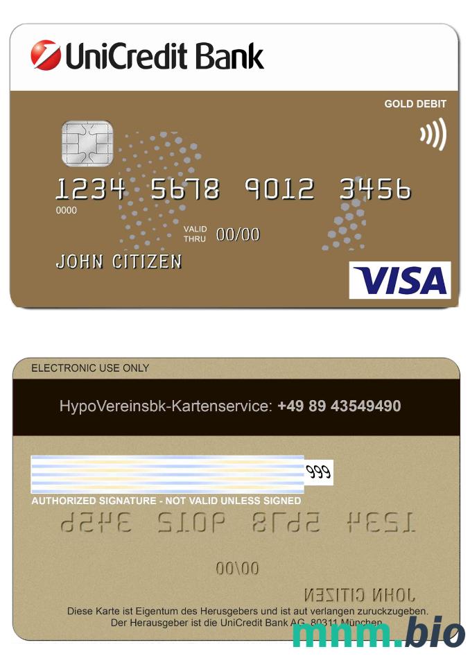 Germany UniCredit Bank VISA Credit karta w pełni edytowalne PSD